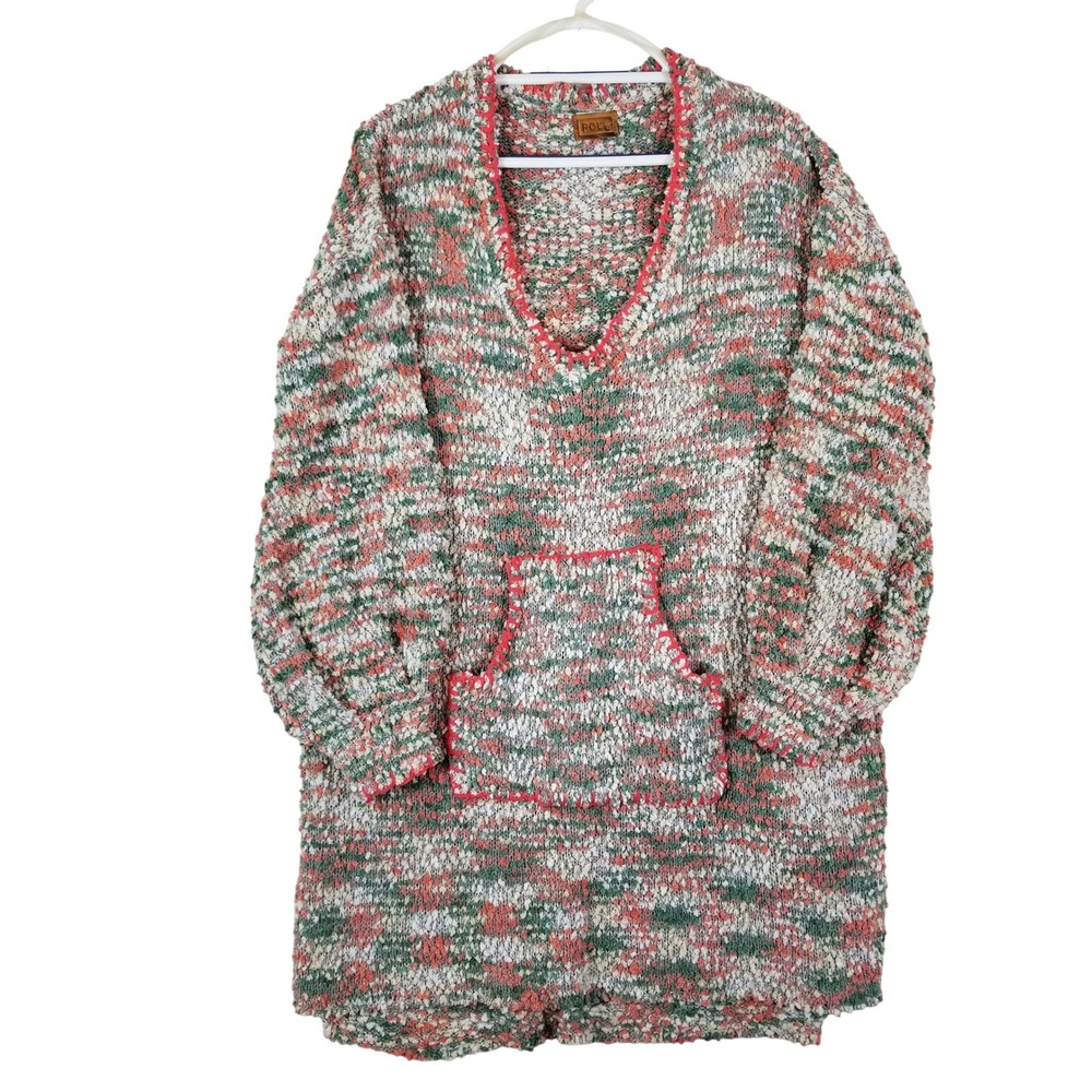 POL Popcorn Knit Sweater Womens Medium Multi‎ Color V-Neck Tunic BST49
